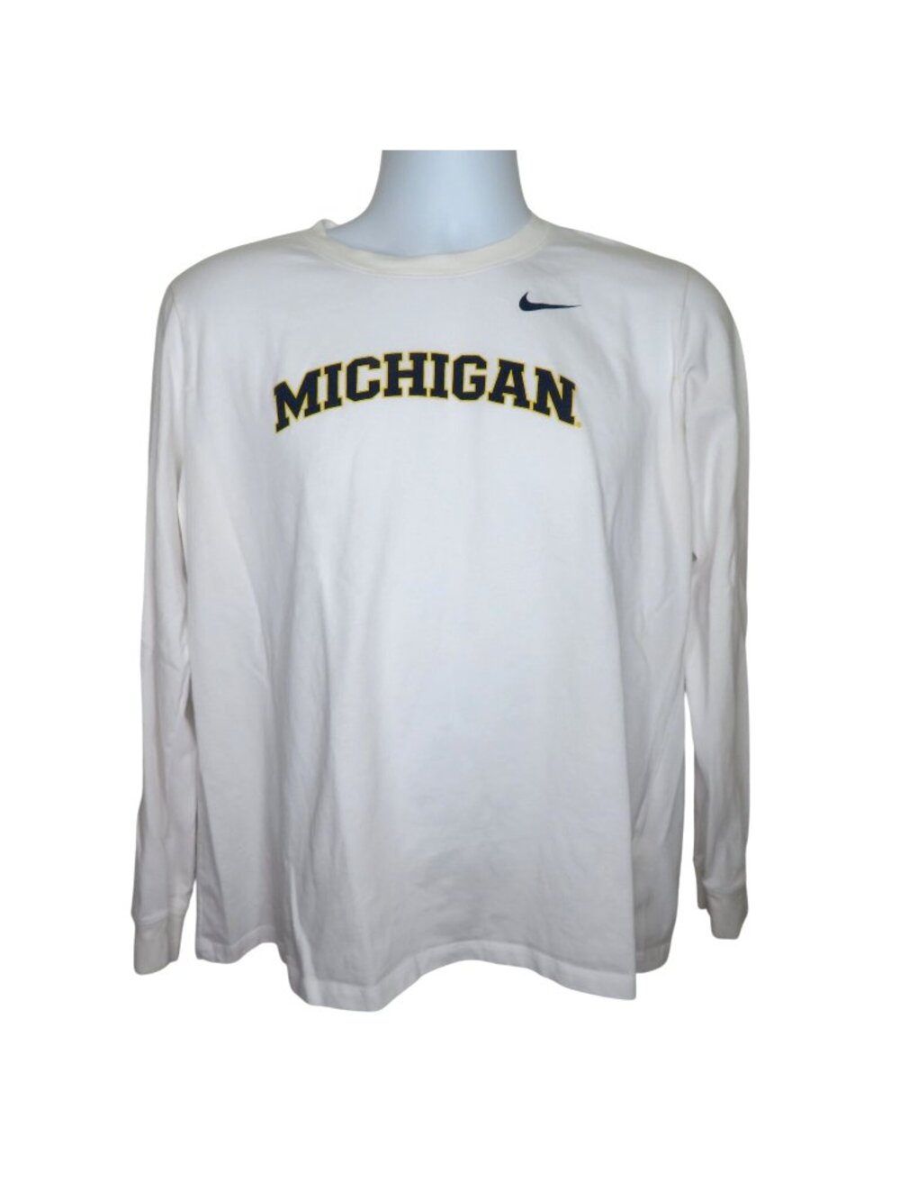 Vintage Nike Mens Michigan Dri-Fit Long Sleeve Tee XL White Cotton Blend